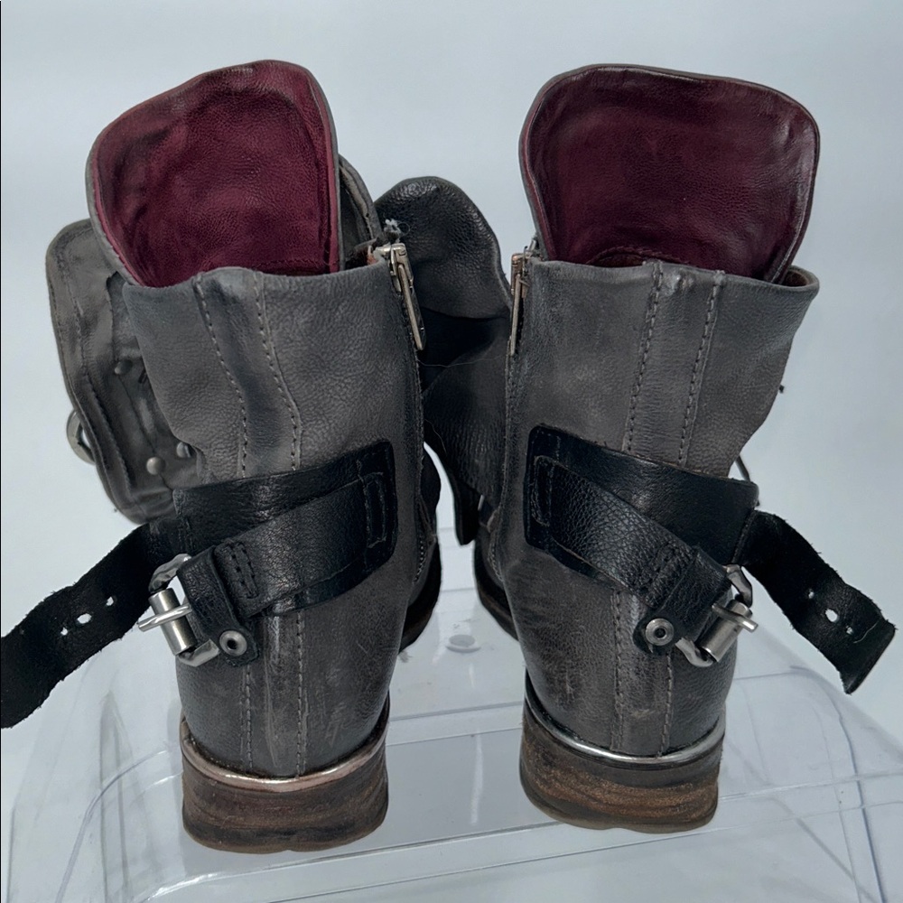 A.S.98 Leather Ankle Boots Gray Buckle Zip Made in Bosnia Size 36 - Picture 8 of 16